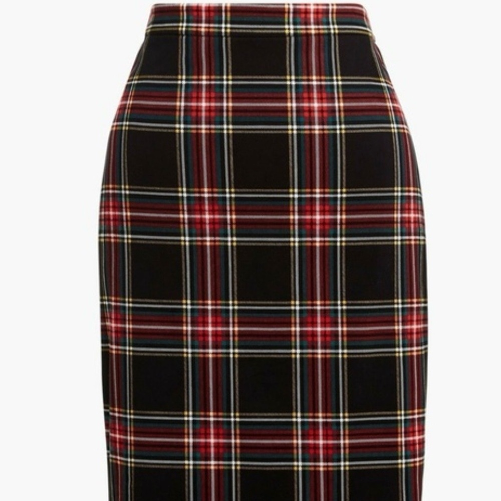 NWT J.Crew Plaid Pencil Skirt 2P – Black Red Tartan – Back Zip